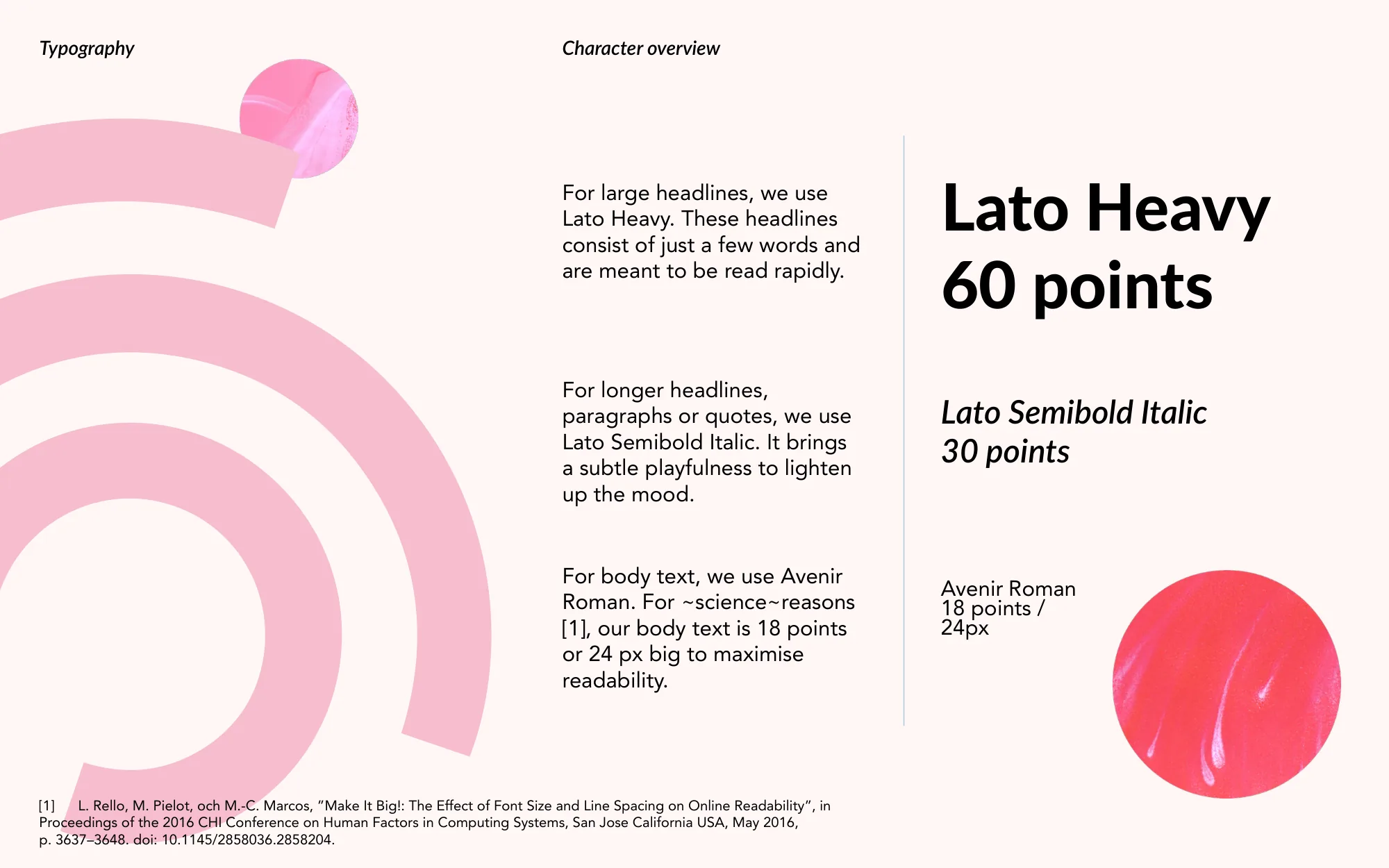 The typography page from the Univid brand guidelines, pairing Lato Heavy for large headlines, Lato Semibold Italic for longer headlines and Avenir Roman for body text