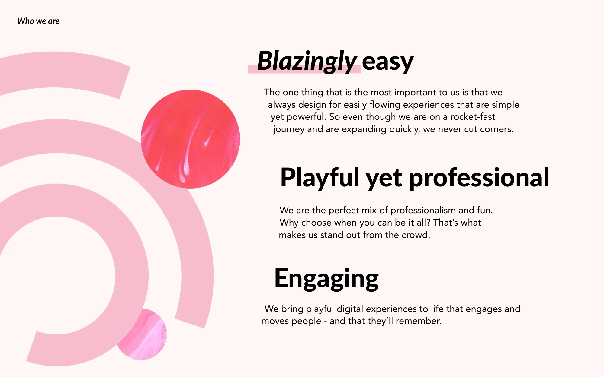 The brand principles page from the Univid brand guidelines, with three headlines: Blazingly easy, Playful yet professional, and Engaging